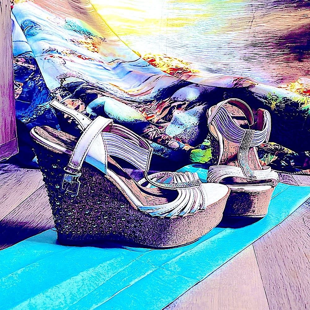 Venus 5” Swarovski White Cork Strappy Rhinestone Wedges